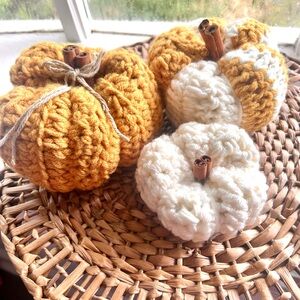 Crochet pumpkin set handmade fall pumpkins mustard and cream autumn decor